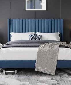 Topeakmart Queen Size Upholstered Bed Frame with Tufted Headboard