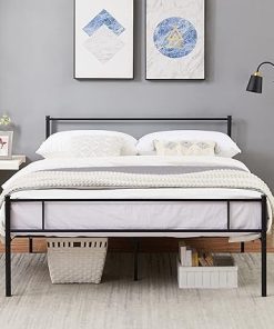 VECELO Queen Size Metal Platform Bed Frame with Headboard and Footboard, 12” Under-Bed Storage & Strong Slats Support, No Box Spring Needed