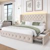VECELO Queen Size Platform Bed Frame with Upholstered Headboard Grey 3