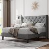 VECELO Queen Size Platform Bed Frame with Wood Headboard in Brown 3