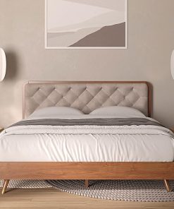 Mid Century Modern Queen Bed Frame with Tufted Headboard in Gray Velvet 2
