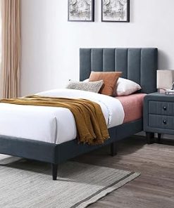 Twin Size Upholstered Bed Frame with Headboard Easy to Assemble Twin Size Upholstered Bed Frame with Headboard Easy to Assemble