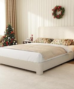 Soft Boucle Bed Frame with Adjustable Headboard in Cream Full Size
