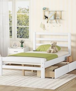 Bellemave Twin Bed Frame with 2 Storage Drawers in White for Kids