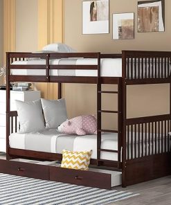 Merax Twin Bunk Bed Frames with Storage Drawers and Safety Rails Espresso