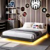 Full Bed Frame with RGB LED Lights USB Ports and Wood Slats Dark Grey