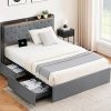 Full Size Bed Frame with Storage Drawers and Charging Station 4