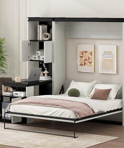 Murphy Bed with Desk and Storage Shelves for Home Office or Small Room 2