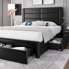 GAOMON Queen Bed Frame Wood Headboard Metal Slats Easy Assembly 3