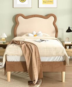 VECELO Twin Bed Frame Upholstered Platform Bed with Adjustable Headboard