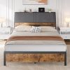 Merax Queen Size PU Leather Bed Frame with Wingback Headboard Beige 3 Merax Queen Size PU Leather Bed Frame with Wingback Headboard Beige 3