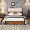 Twin Size Platform Bed with LED Light and Storage Shelves in Grey 4