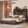 Bellemave Queen Bed Frame with Headboard and Storage Dark Walnut