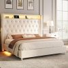Queen Size Upholstered Platform Bed with Storage for Playroom Beige 4