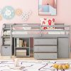 Mid-Century Wooden Platform Bed with Rattan Headboard for Bedrooms 3