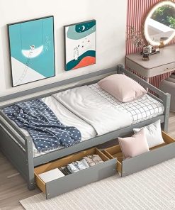 Twin Size Wooden Daybed Frame with Storage Drawers for Living Room 2