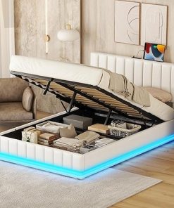 Full Size Lift Up Storage Bed with LED Charging Station and Headboard