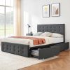 Sturdy King Bed Frame with Rustic Leather Headboard and Steel Support 4