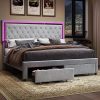 Queen Floating Bed Frame with Storage Headboard and Bookcase Design 4