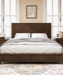 King Size Solid Wood Bed Frame with Headboard, No Box Spring Required