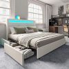 Queen Upholstered Platform Bed Frame with 4 Storage Drawers 4
