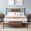 Beige Merax Queen Platform Bed with Upholstered Headboard and Metal Legs 3