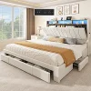 Queen Size Storage Bed Frame with 4 Drawers and LED Light