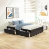 King Size Linen Upholstered Platform Bed with Wingback Headboard 4
