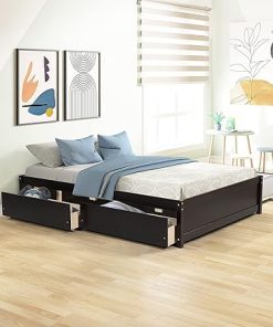 Knocbel Full Platform Bed Frame with Twin Trundle and Storage Drawers