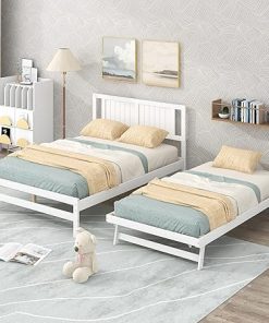 Meritline Full Size Bed Frame with Headboard and Adjustable Trundle