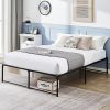 Tall Queen Bed Frame with Wingback Headboard and Wooden Slats Support 4