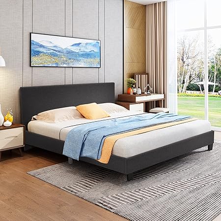 Giantex Full Bed Frame Upholstered Platform Bed with Heavy Duty Slats Giantex Full Bed Frame Upholstered Platform Bed with Heavy Duty Slats