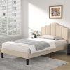 King Bed Frame with LED Lights Metal Platform Storage Headboard USB Ports 4