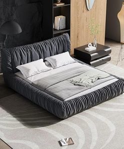 King Size Luxury Upholstered Platform Bed with Removable Cushion Dark Grey 2