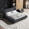 Feonase Velvet Wingback Bed Frame with Solid Wood Slats, White 3