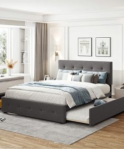 Queen Size Bed Frame with Storage Drawers and Twin XL Trundle