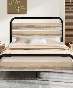 Queen Bed Frame with Wood Headboard – Heavy Duty Platform Bed Grey Oak Queen Bed Frame with Wood Headboard – Heavy Duty Platform Bed Grey Oak