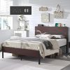 Queen Bed Frame with Headboard and Charging Station, Walnut Color