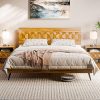Queen Size Bed Frame with Velvet Upholstered Headboard, Sturdy Platform Bed, No Box Spring Needed, Easy Assembly (Beige) 3 Queen Size Bed Frame with Velvet Upholstered Headboard, Sturdy Platform Bed, No Box Spring Needed, Easy Assembly (Beige) 3