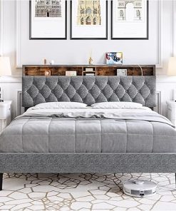GAOMON Full Size Upholstered Bed Frame with Adjustable Headboard