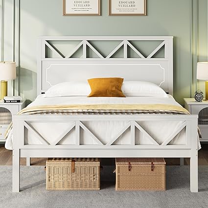 Queen Bed Frame Solid Wood Platform with Headboard Heavy Duty Light Gray Queen Bed Frame Solid Wood Platform with Headboard Heavy Duty Light Gray