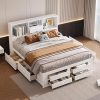 Wood King Size Platform Bed with Storage Headboard, Modern Platform Bed Captain’s Bed Frame with 8 Drawers, Sturdy Slats Support, Maximize Space (White-M3, King)