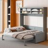 Murphy Bed with Sofa and Top Shelf Queen Size Wooden Frame Grey