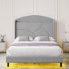 GAOMON King Bed Frame with Velvet Headboard Easy Assembly Gray 3