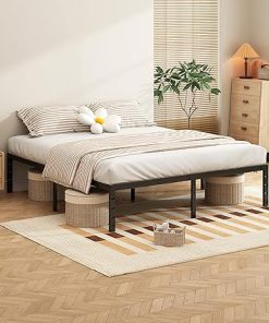 Black Metal Bed Frame 18 Inch with Steel Slats Easy Assembly Queen