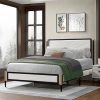 VECELO Queen Size Upholstered Platform Bed Frame with Headboard Pink 3