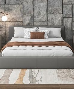 Full Size Upholstered Platform Bed Frame with Headboard in Gray Full Size Upholstered Platform Bed Frame with Headboard in Gray