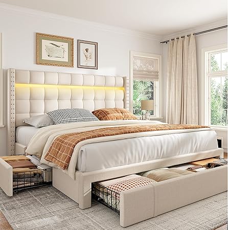 Queen Bed Frame with 3 Storage Drawers and LED Adjustable Headboard Queen Bed Frame with 3 Storage Drawers and LED Adjustable Headboard