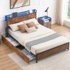 Full Size Murphy Bed with Storage Shelves and LED Lights in White 3