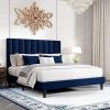 New Queen Size Bed Frame 2024 Velvet Upholstered Curved Headboard 4